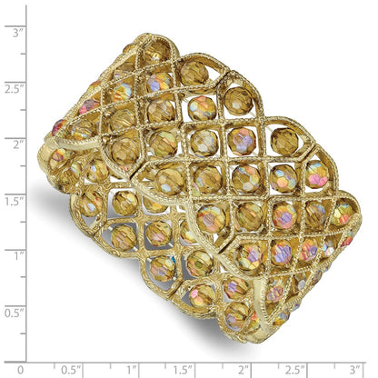 Fashion 1928 Jewelry Brass-Tone Wide Frame Olive Faceted Acrylic Beads Stretch Bracelet