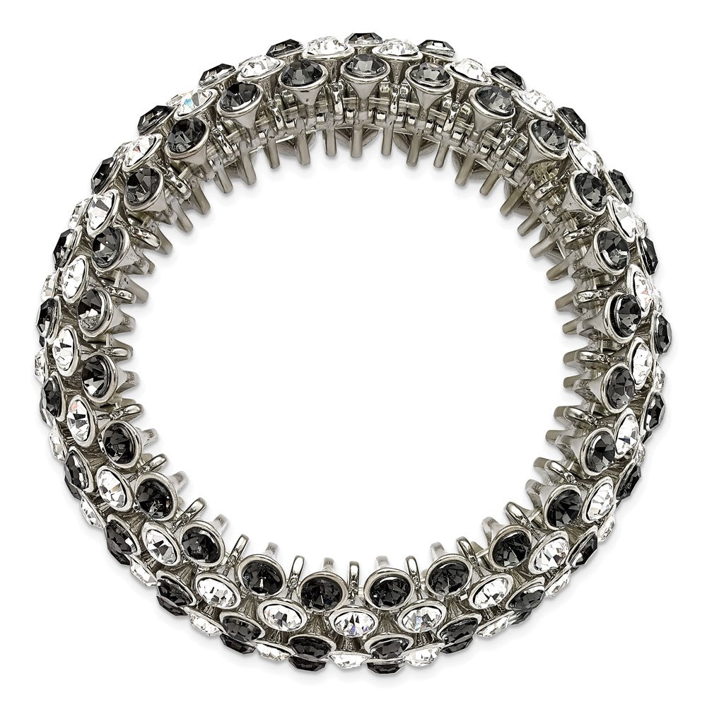 Fashion 1928 Jewelry Silver-Tone Wide Jet Black And Clear Crystals Acrylic Stones Stretch Bracelet