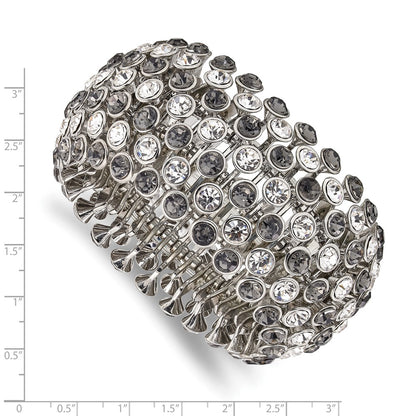 Fashion 1928 Jewelry Silver-Tone Wide Jet Black And Clear Crystals Acrylic Stones Stretch Bracelet