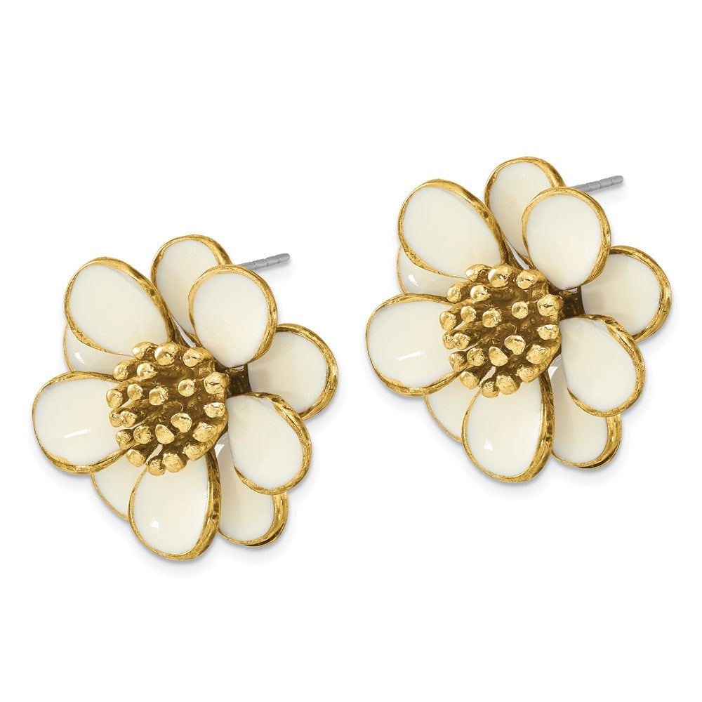 Fashion 1928 Jewelry Gold-Tone Cream Enamel Flower Post Earrings