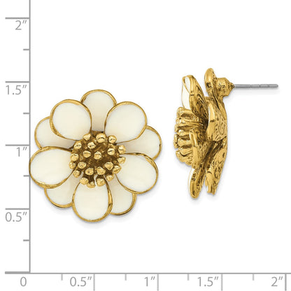 Fashion 1928 Jewelry Gold-Tone Cream Enamel Flower Post Earrings