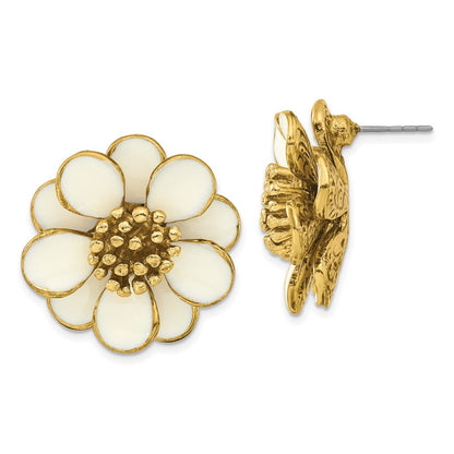 Fashion 1928 Jewelry Gold-Tone Cream Enamel Flower Post Earrings