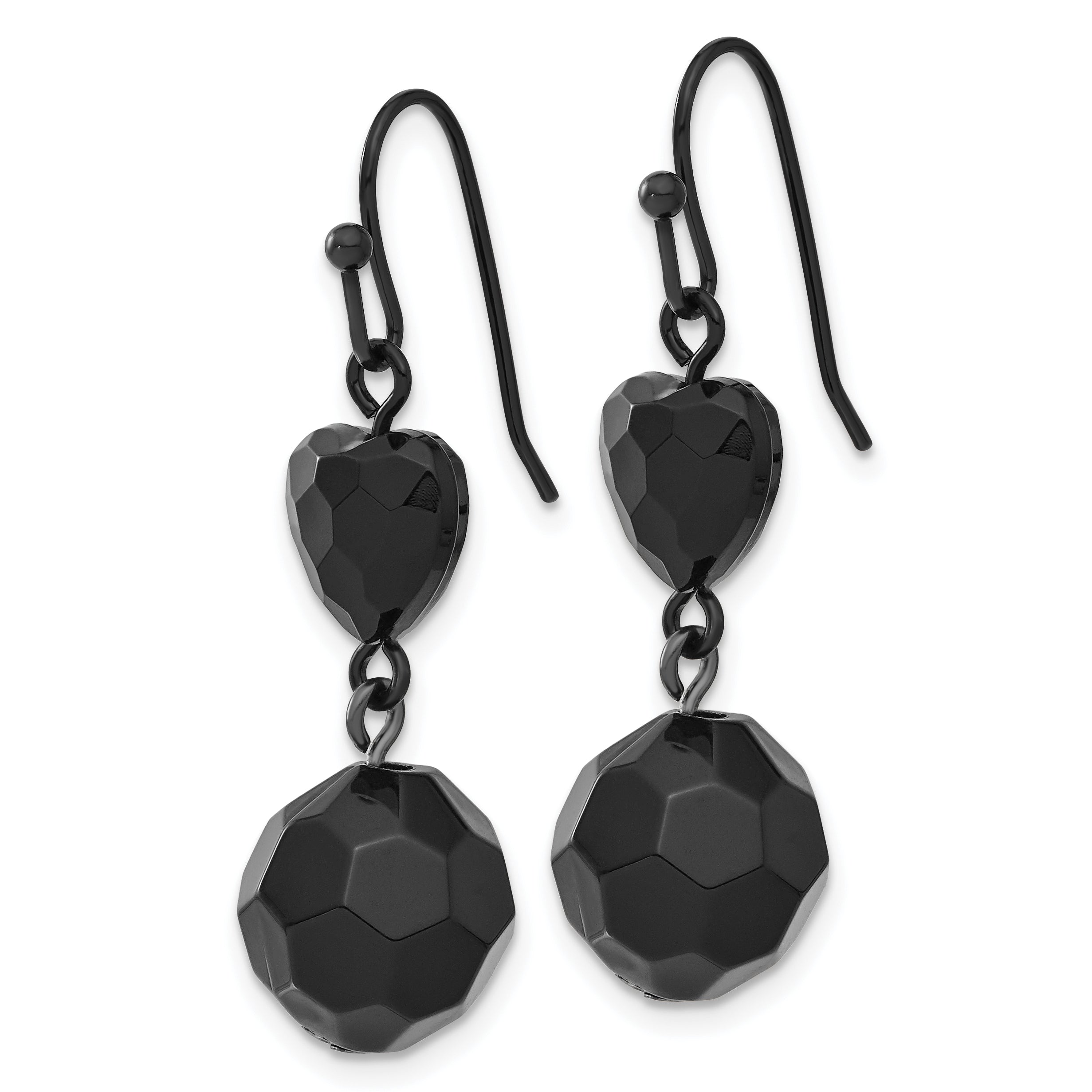 Fashion 1928 Jewelry Black-Plated Jet Black Acrylic Heart And Ball Bead Dangle Earrings