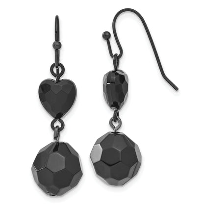 Fashion 1928 Jewelry Black-Plated Jet Black Acrylic Heart And Ball Bead Dangle Earrings