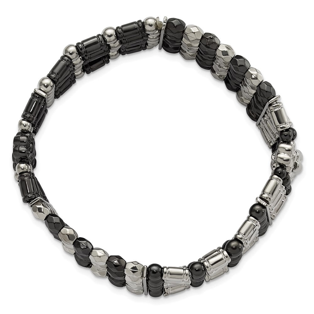 Fashion 1928 Jewelry Silver-Tone & Black-Plated Acrylic Beads Two-Tone Foral Stretch Bracelet