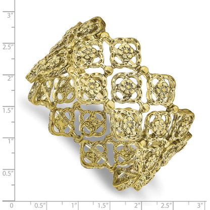 Fashion 1928 Jewelry Brass-Tone Wide Filigree Floral Pattern Link Stretch Bracelet