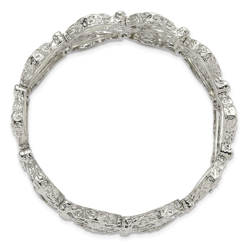 7 Inch 1928 Jewelry Silver-Tone Wide Filigree Link Floral Pattern Stretch Bracelet