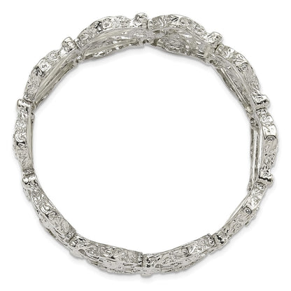7 Inch 1928 Jewelry Silver-Tone Wide Filigree Link Floral Pattern Stretch Bracelet