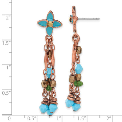 Fashion 1928 Jewelry Copper-Tone Link Teal Enamel Flower And Green Brown Acrylic Beads Dangle Post Earrings