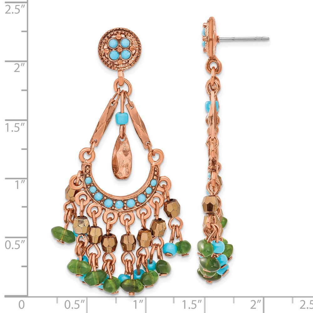Fashion 1928 Jewelry Copper-Tone Green Teal Blue And Brown Faceted Acrylic Bead Chandelier Post Dangle Earrings