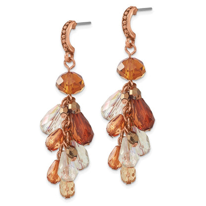 Fashion 1928 Jewelry Copper-Tone Multicolor Brown Hues Faceted Acrylic Beads Cluster Dangle Post Earrings
