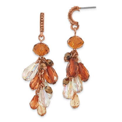 Fashion 1928 Jewelry Copper-Tone Multicolor Brown Hues Faceted Acrylic Beads Cluster Dangle Post Earrings