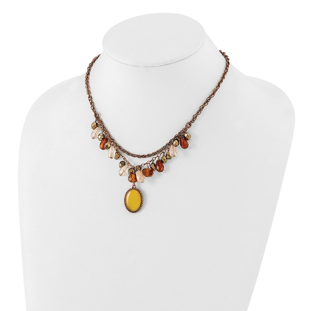 Fashion 1928 Jewelry Copper-Tone Multicolor Faceted Acrylic Beads And Mother Of Pearl Pendant 16 Inch Necklace With 3 Extension