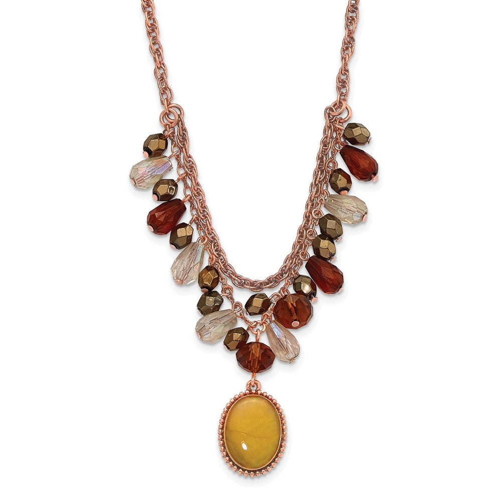 Fashion 1928 Jewelry Copper-Tone Multicolor Faceted Acrylic Beads And Mother Of Pearl Pendant 16 Inch Necklace With 3 Extension