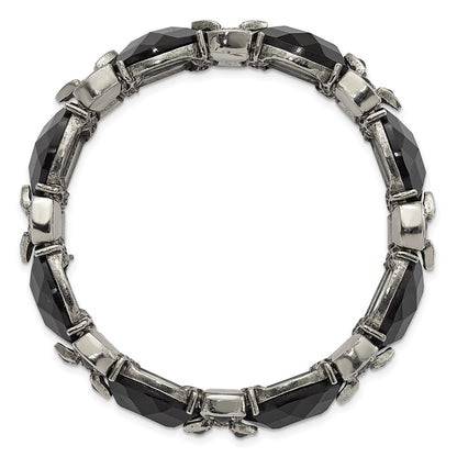Fashion 1928 Jewelry Silver-Tone Frame Black Enamel And Faceted Crystal Stretch Bracelet