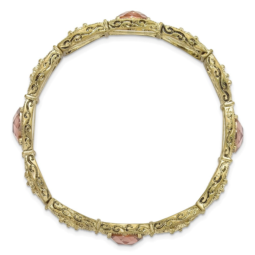 Fashion 1928 Jewelry Brass-Tone Filigree Link And Faceted Purple Acrylic Stones Stretch Bracelet