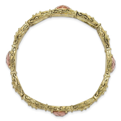 Fashion 1928 Jewelry Brass-Tone Filigree Link And Faceted Purple Acrylic Stones Stretch Bracelet