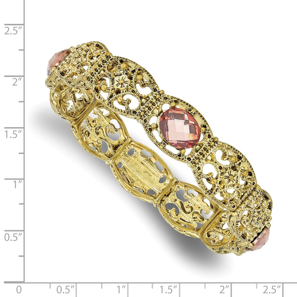 Fashion 1928 Jewelry Brass-Tone Filigree Link And Faceted Purple Acrylic Stones Stretch Bracelet