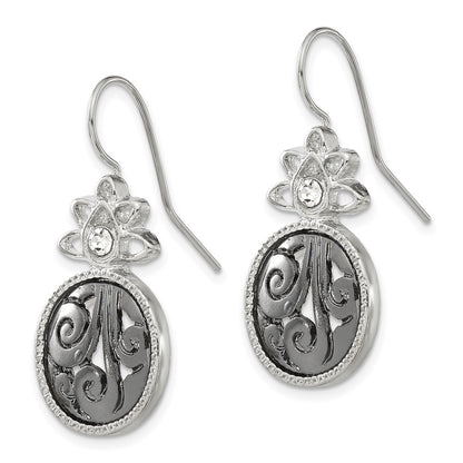 Fashion 1928 Jewelry Silver-Tone And Black-Plated Filigree Clear Crystal Dangle Earrings