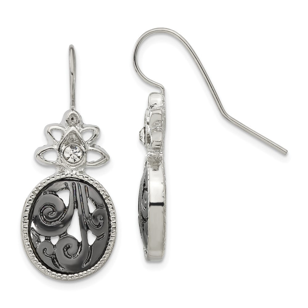Fashion 1928 Jewelry Silver-Tone And Black-Plated Filigree Clear Crystal Dangle Earrings