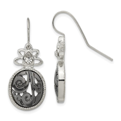 Fashion 1928 Jewelry Silver-Tone And Black-Plated Filigree Clear Crystal Dangle Earrings