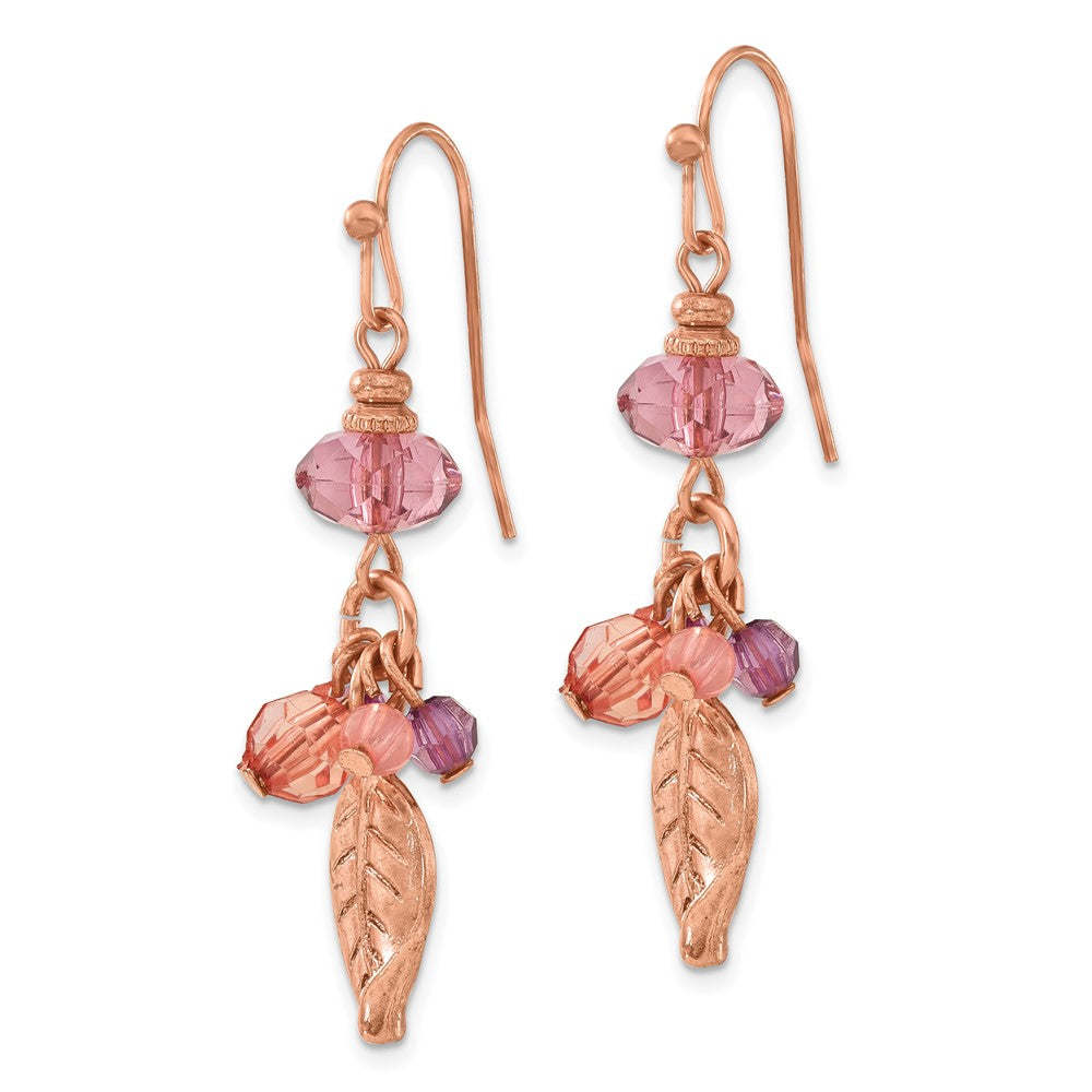 Fashion 1928 Jewelry Rose-Tone Leaf Pink And Purple Faceted Acrylic Beads Dangle Earrings
