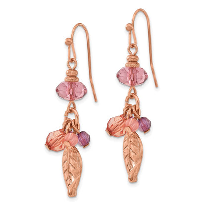 Fashion 1928 Jewelry Rose-Tone Leaf Pink And Purple Faceted Acrylic Beads Dangle Earrings