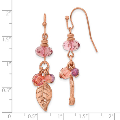 Fashion 1928 Jewelry Rose-Tone Leaf Pink And Purple Faceted Acrylic Beads Dangle Earrings