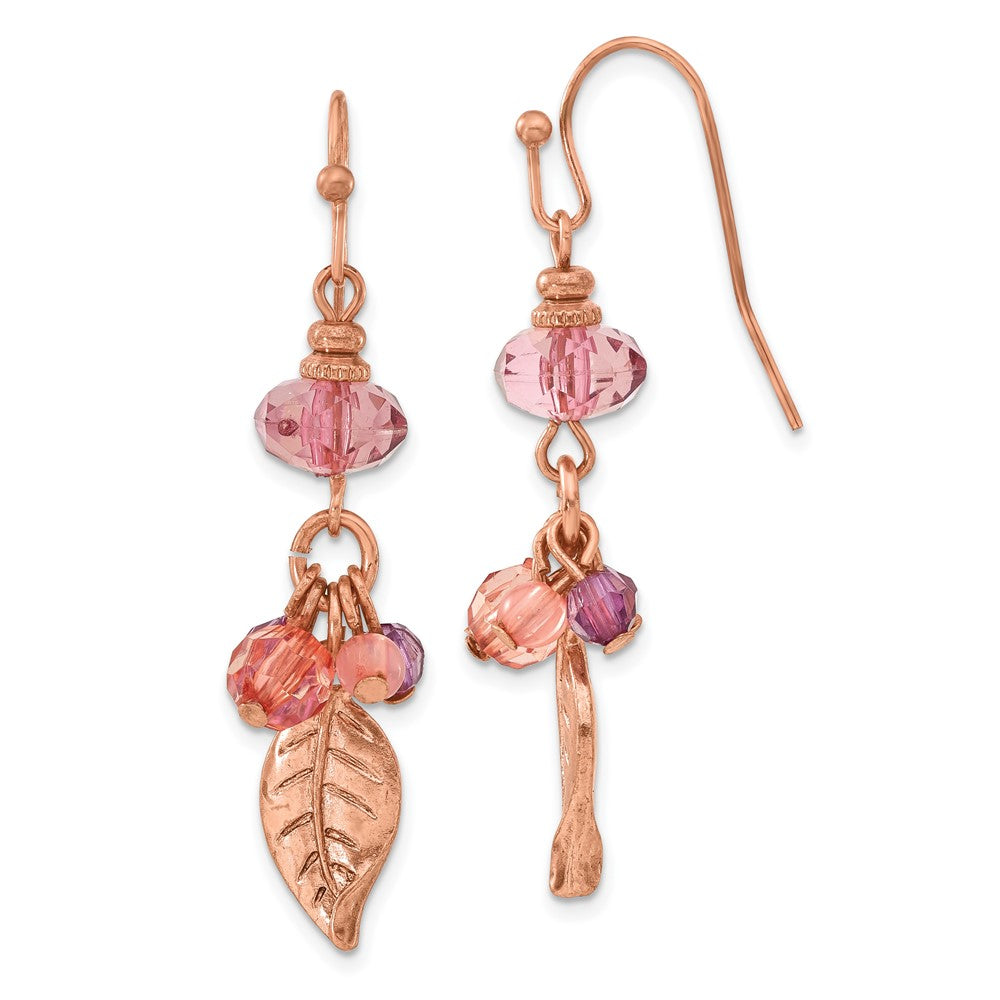 Fashion 1928 Jewelry Rose-Tone Leaf Pink And Purple Faceted Acrylic Beads Dangle Earrings