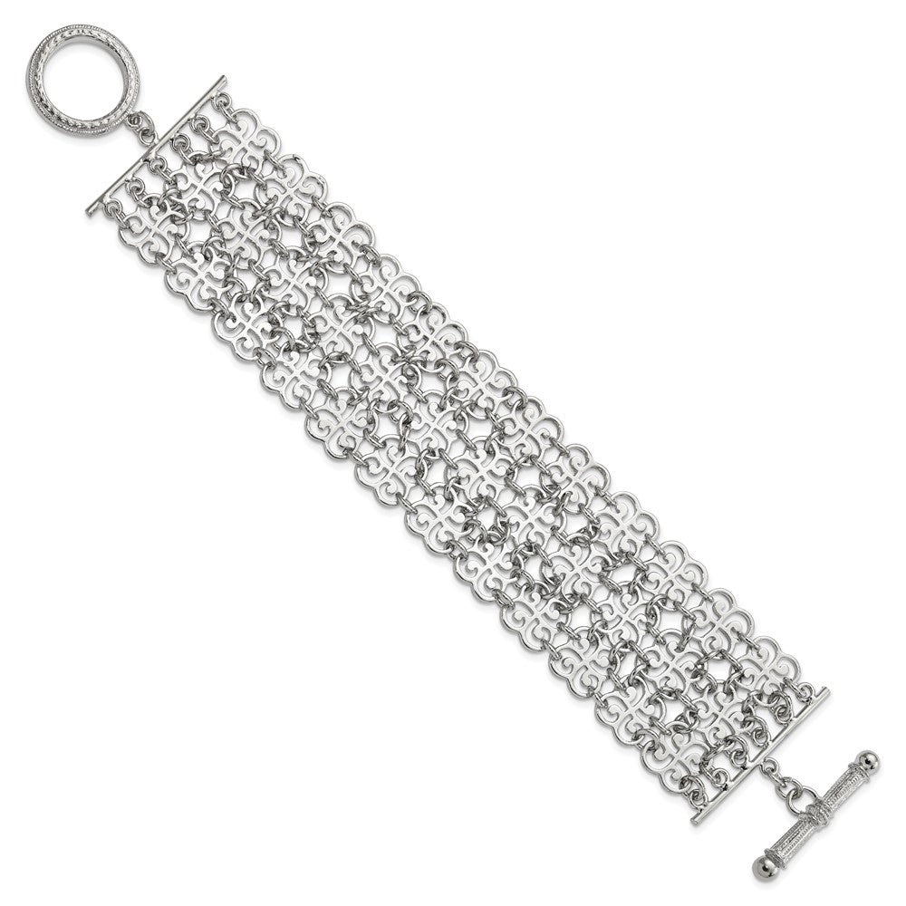 Fashion 1928 Jewelry Silver-Tone Fancy Floral Link 8 Inch Toggle Bracelet