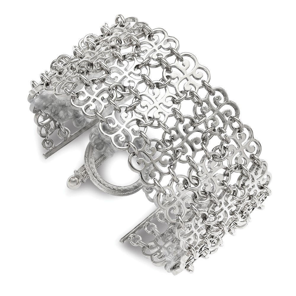 Fashion 1928 Jewelry Silver-Tone Fancy Floral Link 8 Inch Toggle Bracelet