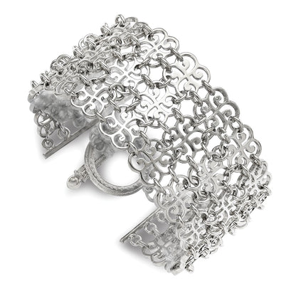 Fashion 1928 Jewelry Silver-Tone Fancy Floral Link 8 Inch Toggle Bracelet