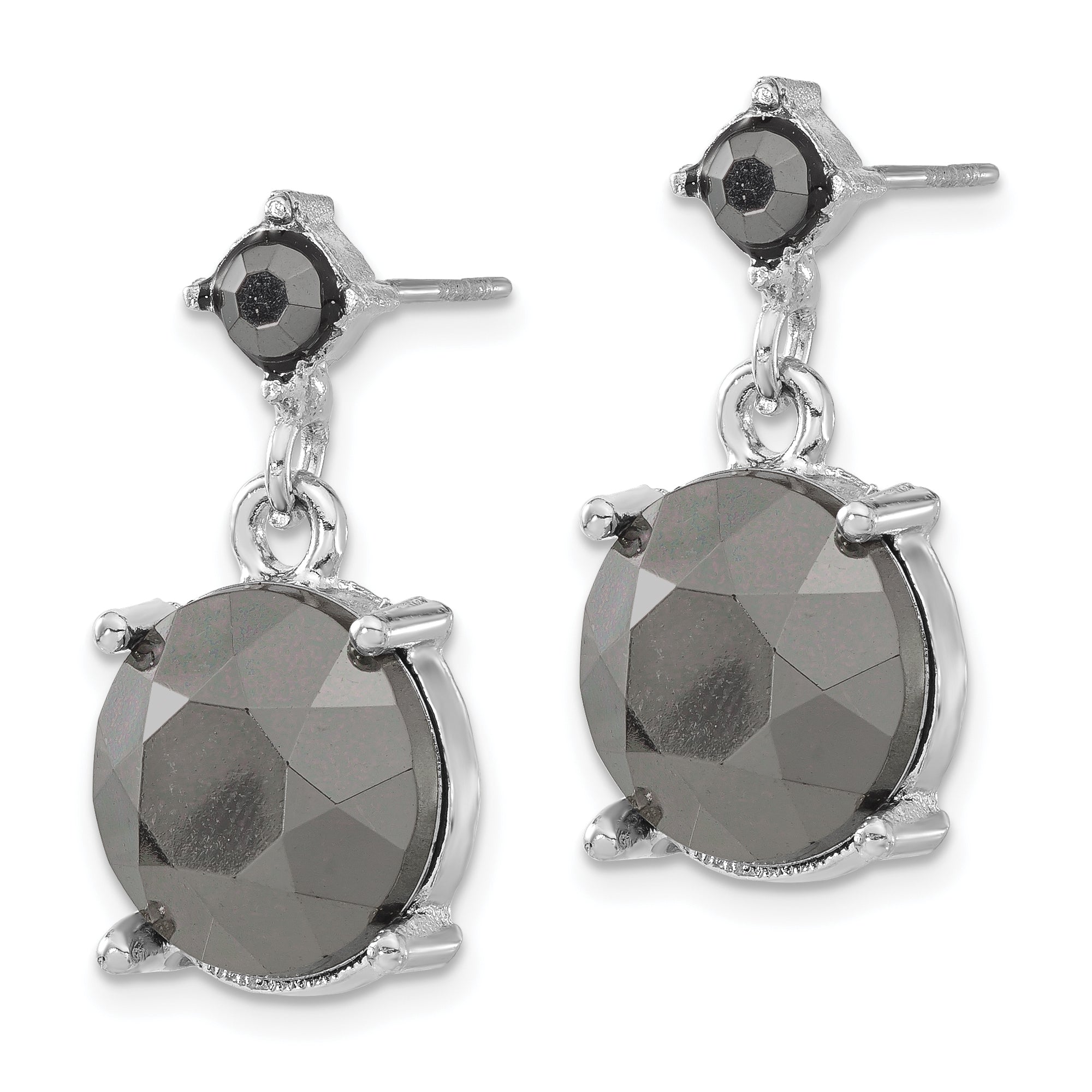 Fashion 1928 Jewelry Silver-Tone Hematite Acrylic Faceted Stones Dangle Post Earrings