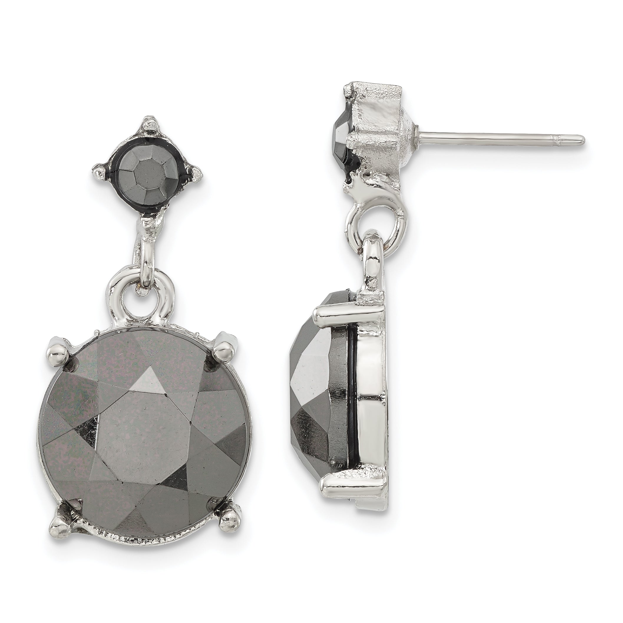 Fashion 1928 Jewelry Silver-Tone Hematite Acrylic Faceted Stones Dangle Post Earrings