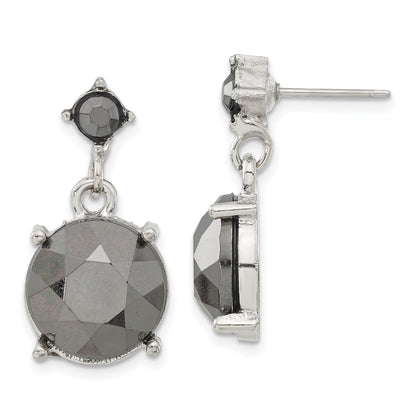 Fashion 1928 Jewelry Silver-Tone Hematite Acrylic Faceted Stones Dangle Post Earrings