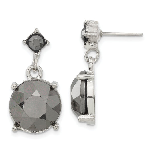 Fashion 1928 Jewelry Silver-Tone Hematite Acrylic Faceted Stones Dangle Post Earrings