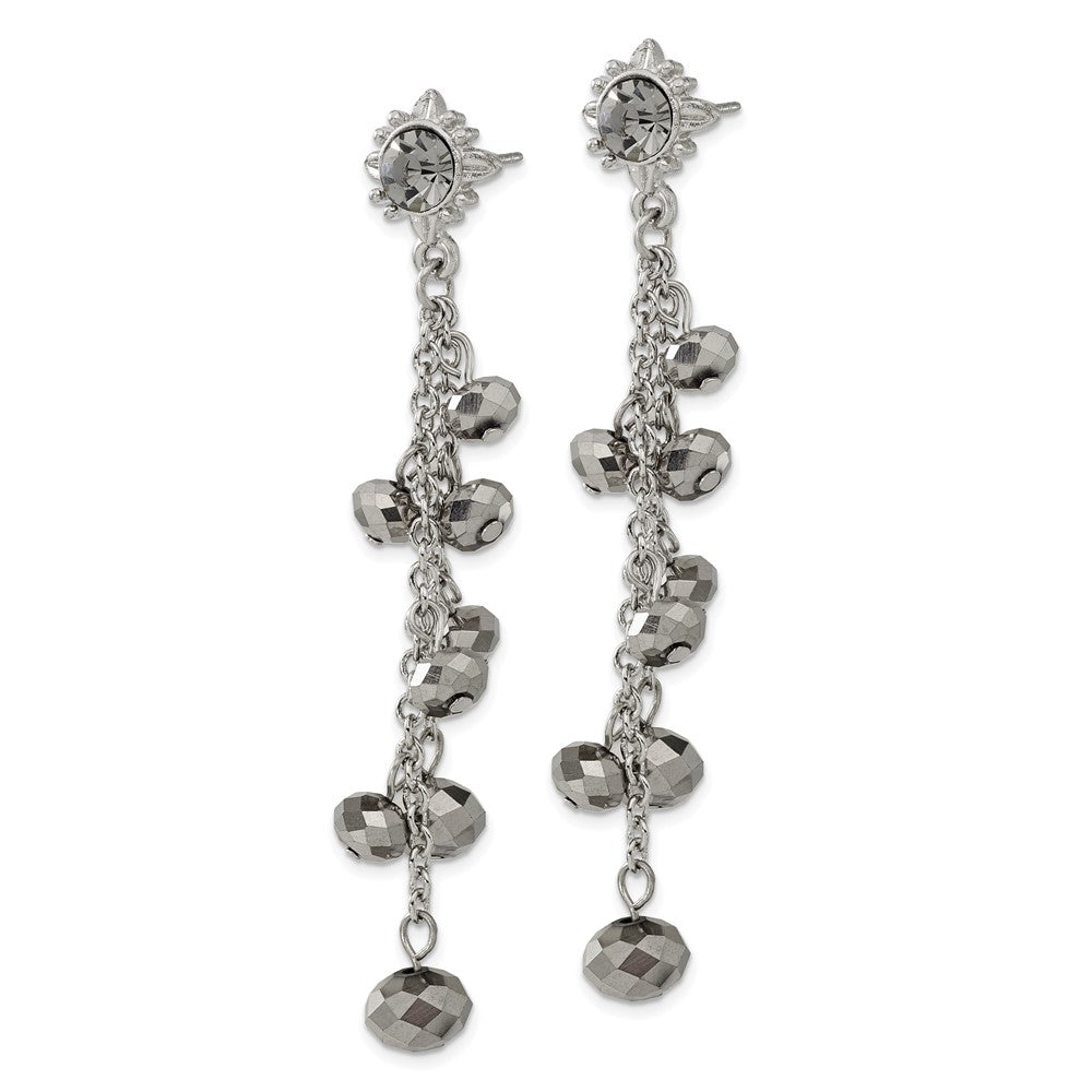 Fashion 1928 Jewelry Silver-Tone Hematite Glass Stone And Faceted Beads Cluster Long Dangle Post Earrings