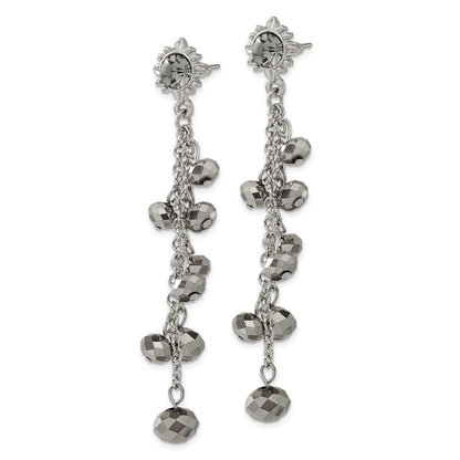 Fashion 1928 Jewelry Silver-Tone Hematite Glass Stone And Faceted Beads Cluster Long Dangle Post Earrings