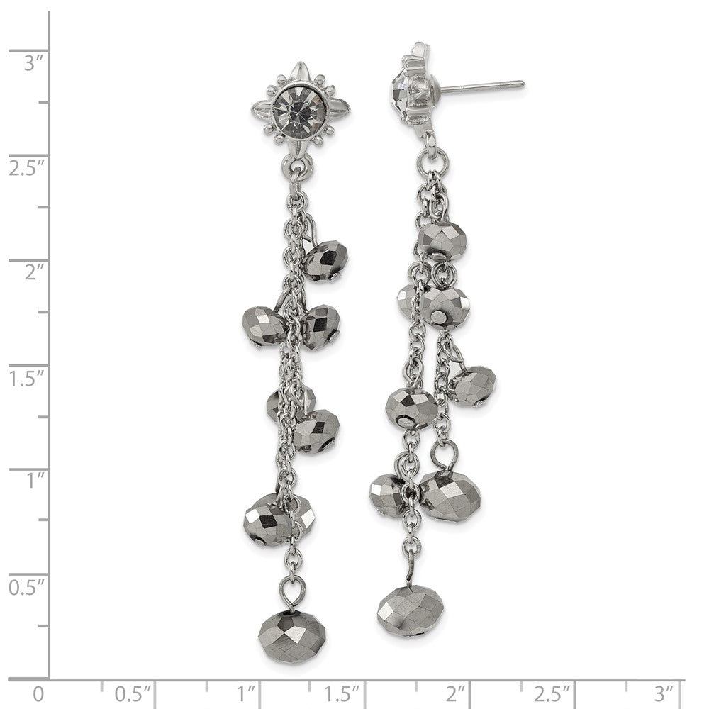 Fashion 1928 Jewelry Silver-Tone Hematite Glass Stone And Faceted Beads Cluster Long Dangle Post Earrings