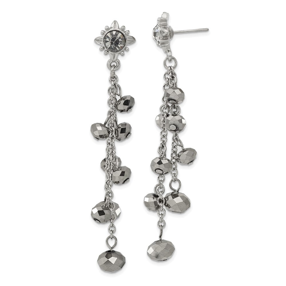 Fashion 1928 Jewelry Silver-Tone Hematite Glass Stone And Faceted Beads Cluster Long Dangle Post Earrings