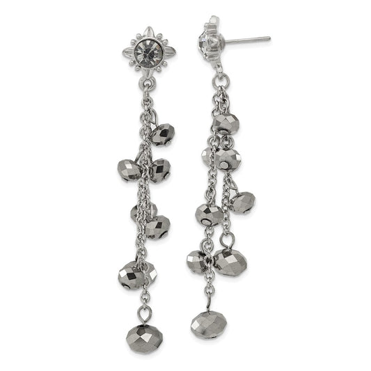 Fashion 1928 Jewelry Silver-Tone Hematite Glass Stone And Faceted Beads Cluster Long Dangle Post Earrings