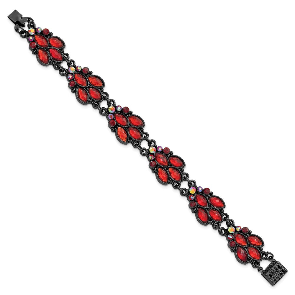Fashion 1928 Jewelry Black-Plated Faceted Red And Aurora Borealis Glass Stones 7.25 Inch Bracelet
