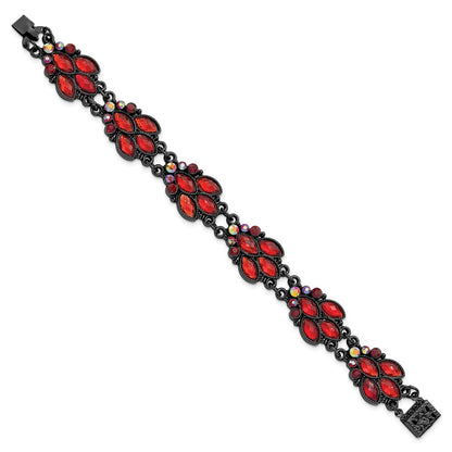 Fashion 1928 Jewelry Black-Plated Faceted Red And Aurora Borealis Glass Stones 7.25 Inch Bracelet