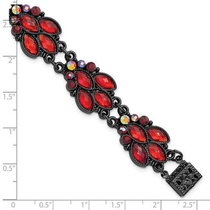 Fashion 1928 Jewelry Black-Plated Faceted Red And Aurora Borealis Glass Stones 7.25 Inch Bracelet
