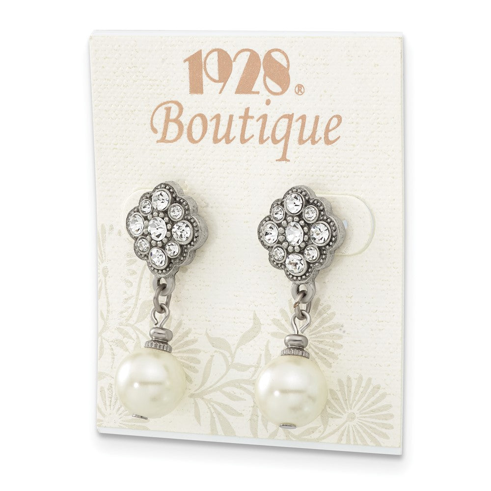 Fashion 1928 Silver-Tone 10mm Cultura Imitation Pearl And Crystal Dangle Earrings
