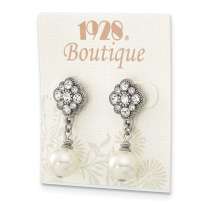 Fashion 1928 Silver-Tone 10mm Cultura Imitation Pearl And Crystal Dangle Earrings