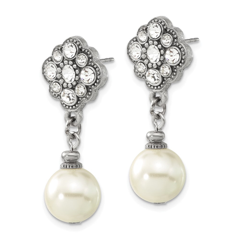 Fashion 1928 Silver-Tone 10mm Cultura Imitation Pearl And Crystal Dangle Earrings