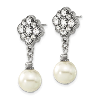 Fashion 1928 Silver-Tone 10mm Cultura Imitation Pearl And Crystal Dangle Earrings