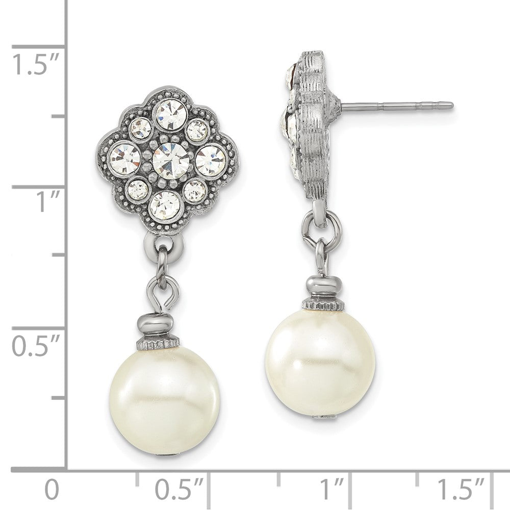 Fashion 1928 Silver-Tone 10mm Cultura Imitation Pearl And Crystal Dangle Earrings
