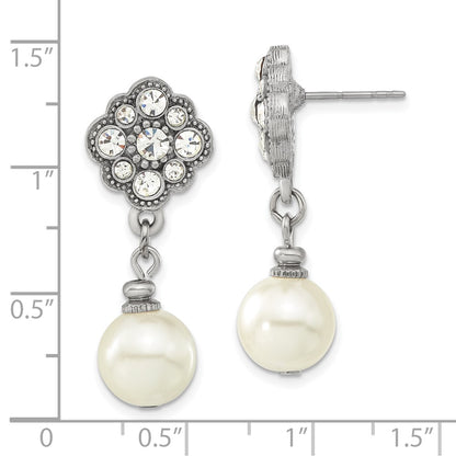 Fashion 1928 Silver-Tone 10mm Cultura Imitation Pearl And Crystal Dangle Earrings